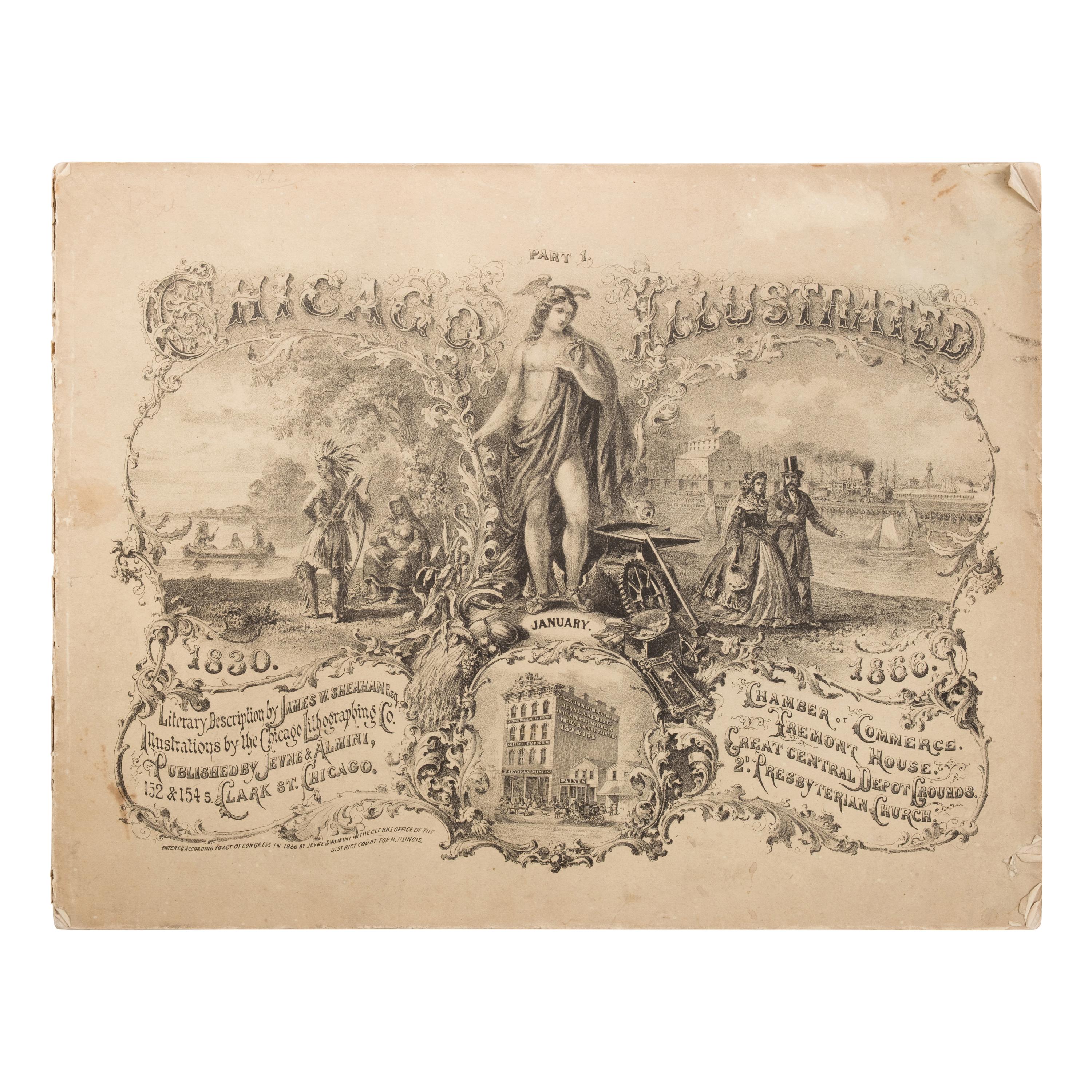[Chicago Pre-Fire]. Sheahan, James W. (1824-1883), text, and Louis Kurz (1833-1921), artist. Chicago Illustrated. Chicago: Jevne & Almini, January 1866-January 1867.
