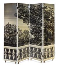 Piero Fornasetti (Italian, 1913-1988), FORNASETTI MILANO, c. 1950s, Bosco con Balaustra four-panel folding screen folding screen