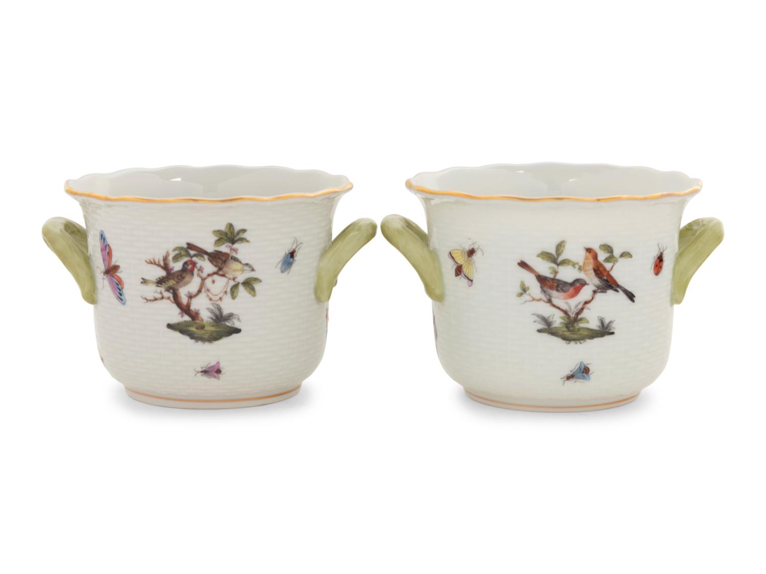 A Pair of Herend Rothschild Bird Porcelain Jardinières