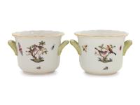 A Pair of Herend Rothschild Bird Porcelain Jardinières