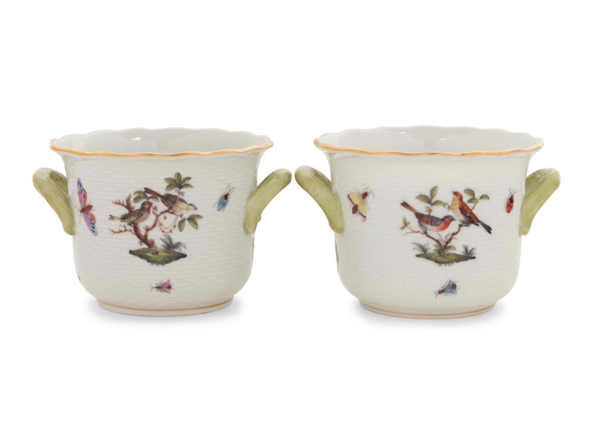 A Pair of Herend Rothschild Bird Porcelain Jardinières