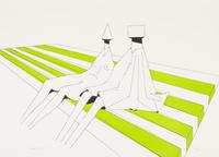 Lynn Chadwick, (English, 1914-2003), A group of three works: Two Sitting Figures on Stripes, Two Sitting Figures on Stripes I, and Two