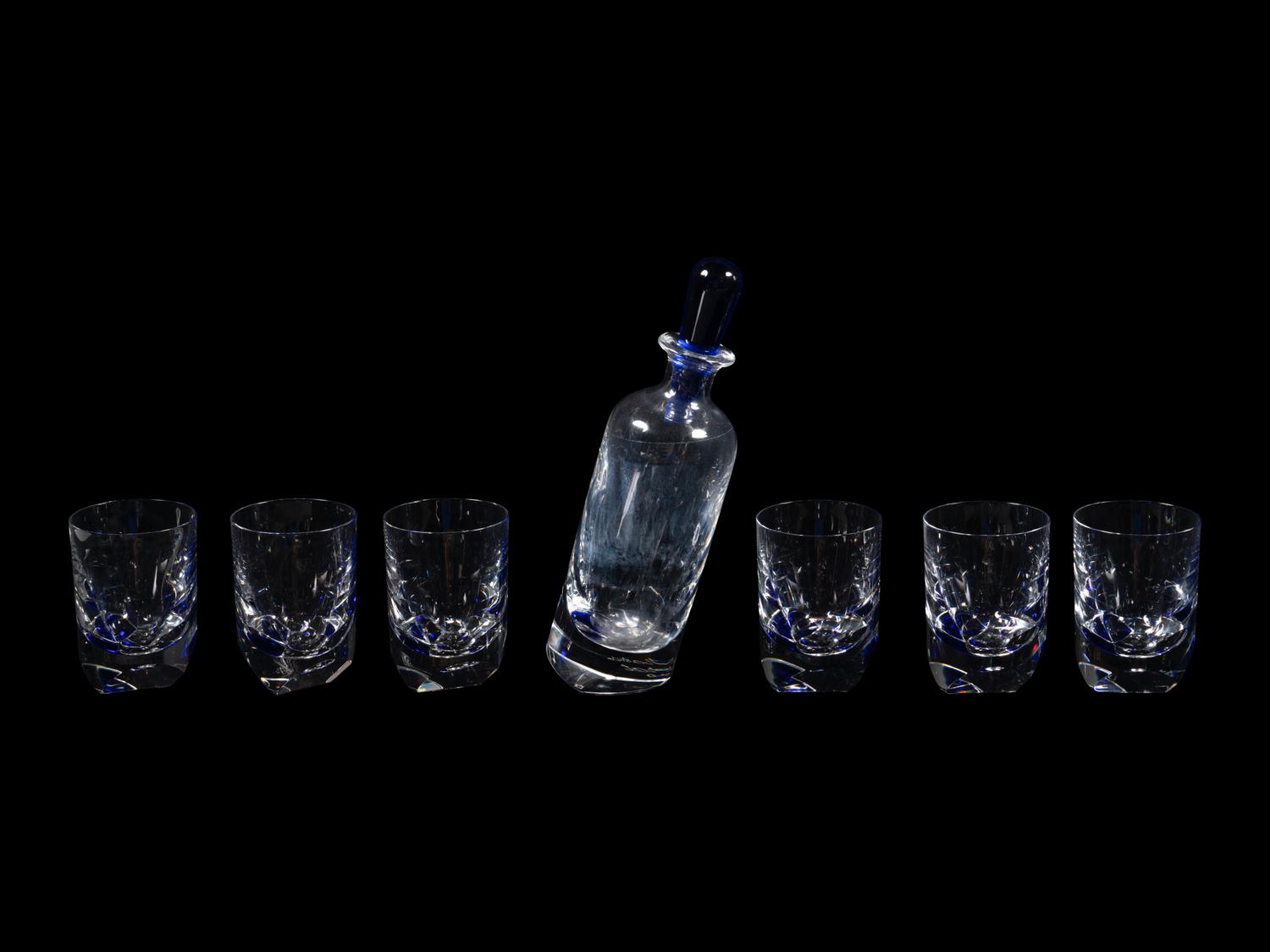 A Thomas Bastide for Baccarat Cut Glass Projection Decanter and Rocks Glass Set