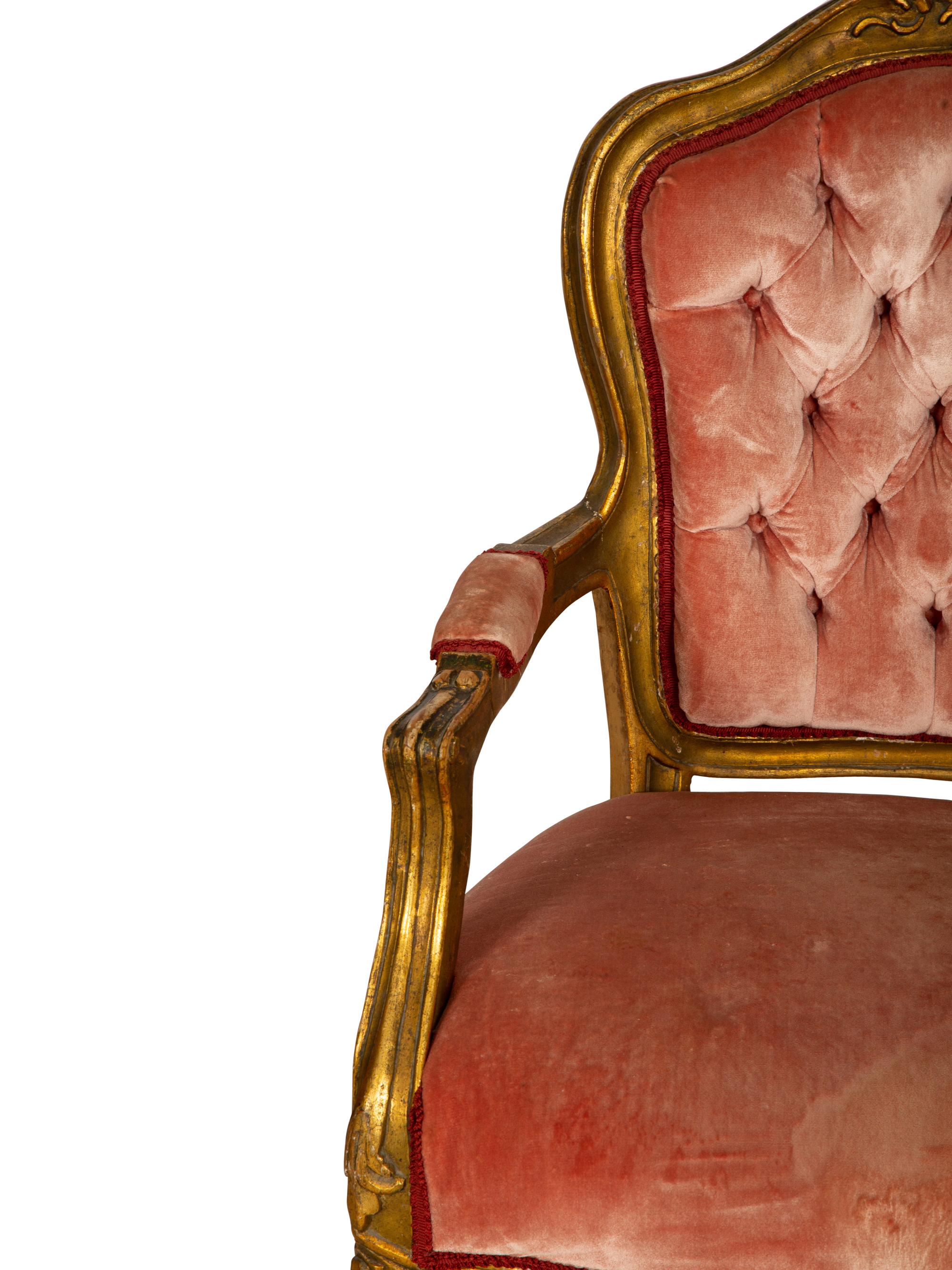 A Pair of Louis XV Style Giltwood Fauteuils — 19th Century