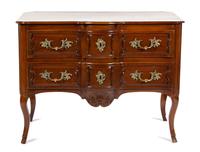 A Louis XV Provincial Style Carved Fruitwood Commode Height 33 x width 45 x depth 22 3/4 inches. — INCORPORATING ANTIQUE ELEMENTS