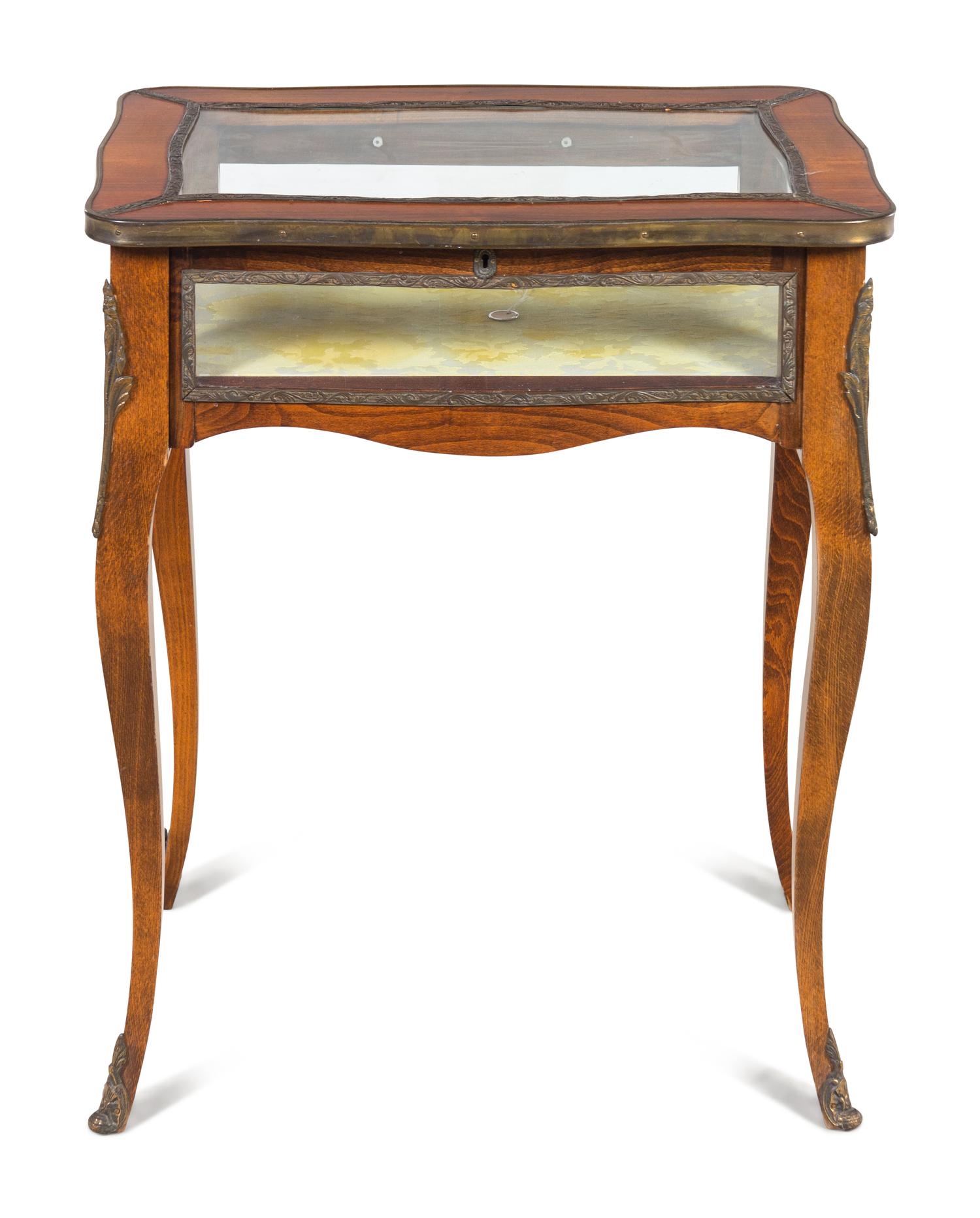A Louis XV Style Gilt Metal Mounted Walnut Vitrine Table