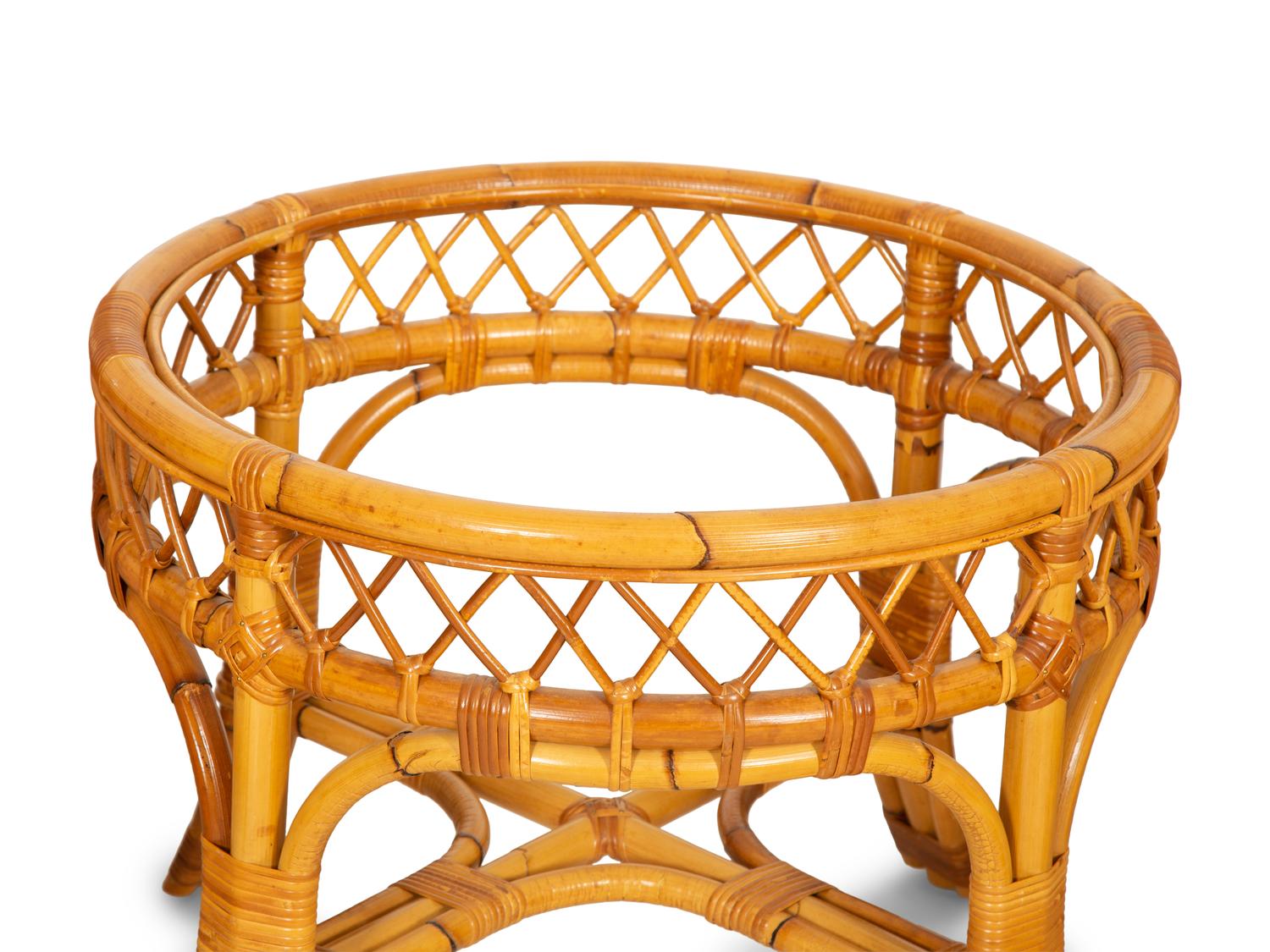A Pair of Bielecky Brothers Rattan Armchairs and a Side Table