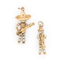 Two Seed Pearl and Yellow Gold Musician Charms