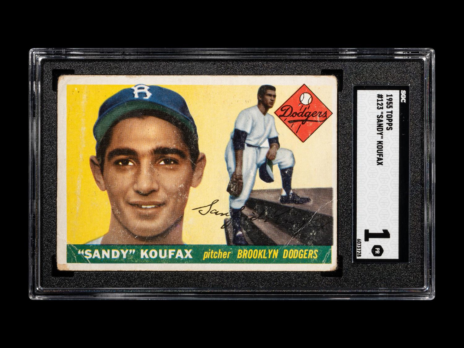 A 1955 Topps Sandy Koufax Rookie Baseball Card No. 123 (SGC 1)