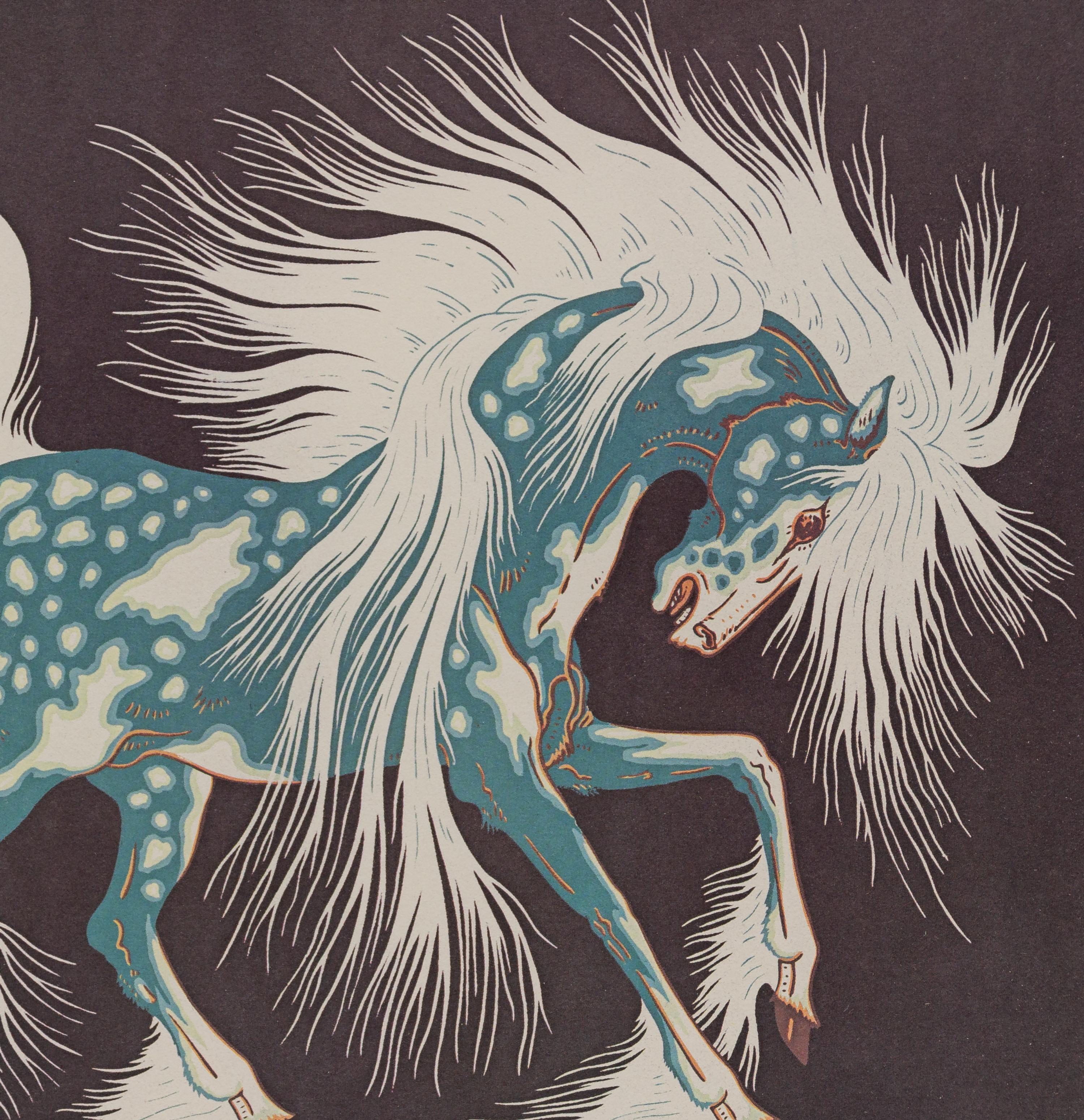 Two Works: Blue Horse and Deer Pair