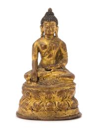 A Gilt Bronze Figure of Buddha Height 4 1/4 inches.