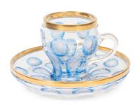 A Bohemian Cobalt Cut-to-Clear Glass Teacup and Saucer