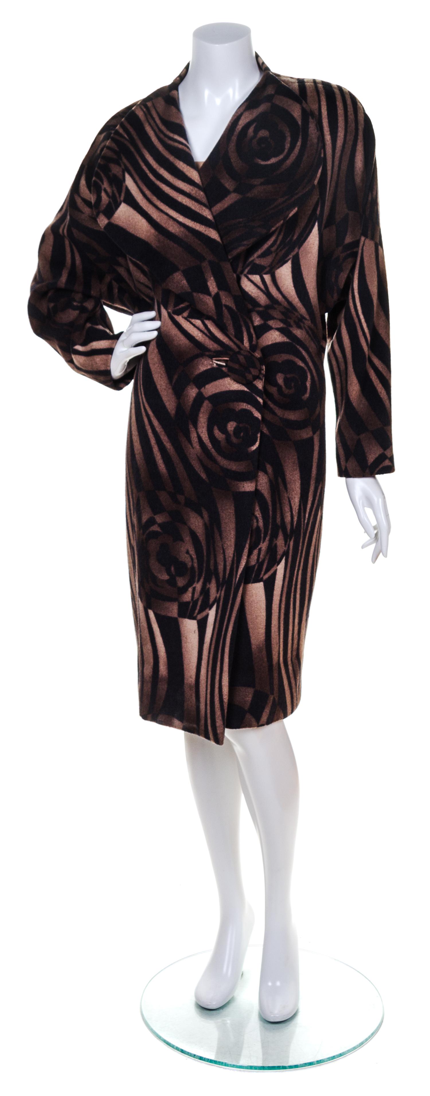 A Pauline Trigere Black and Brown Wool Patterned Coat,