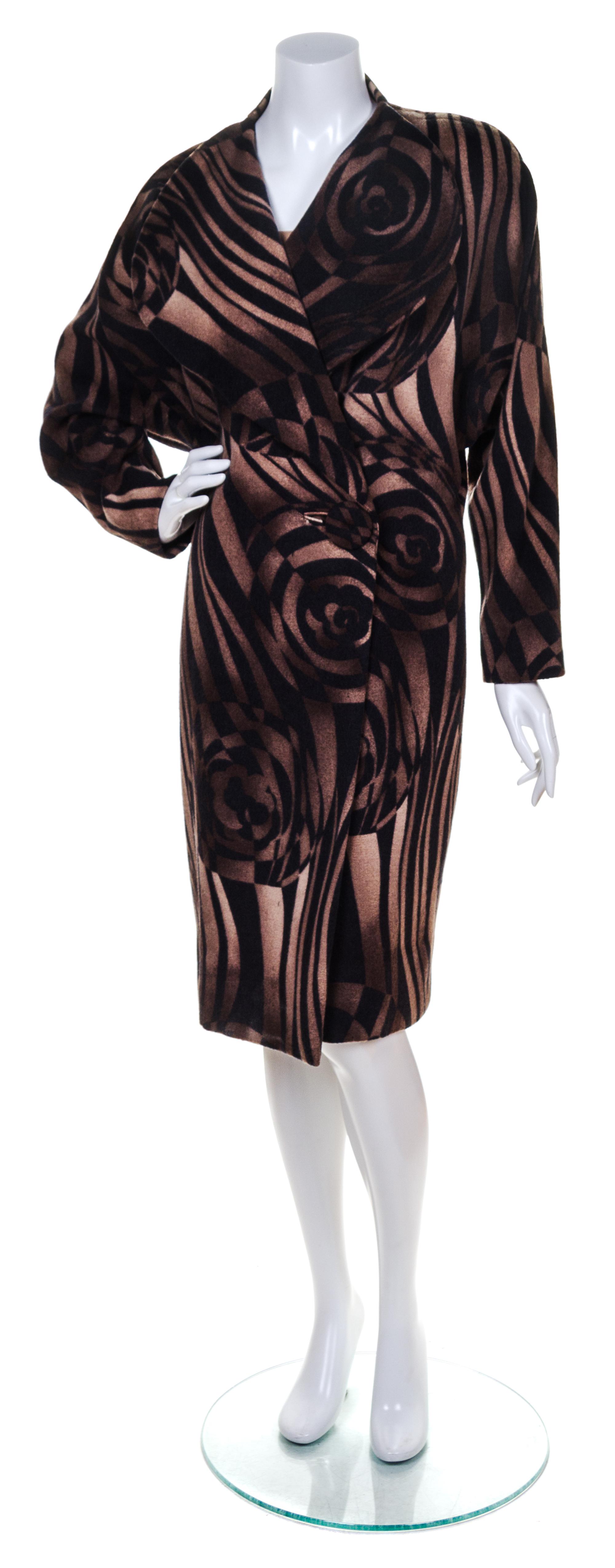 A Pauline Trigere Black and Brown Wool Patterned Coat,