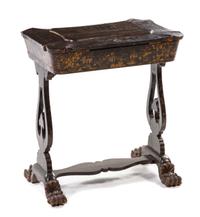 A Regency Lacquered Work Table, Height 28 1/2 x width 25 1/2 x depth 17 inches.