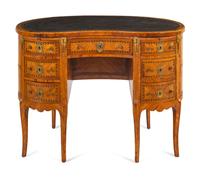 A Louis XV/XVI Transitional Style Kingwood and Parquetry Leather-Inset Reniform Bureau