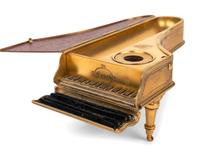 Two Piano-Form Inkwells and an English Silver Letterbox Inkwell
