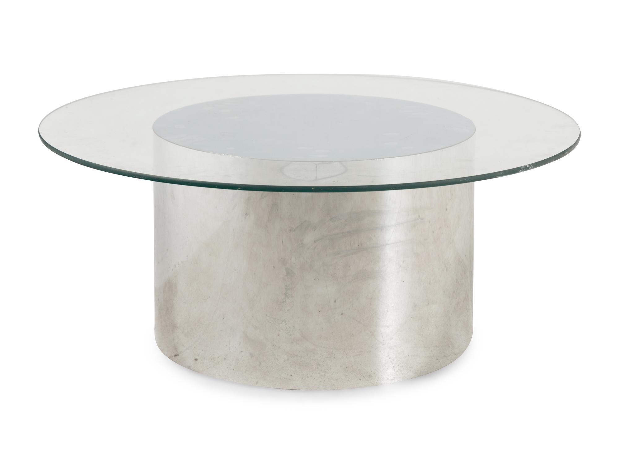 A Glass and Aluminum Low Table in the Manner of Milo Baughman