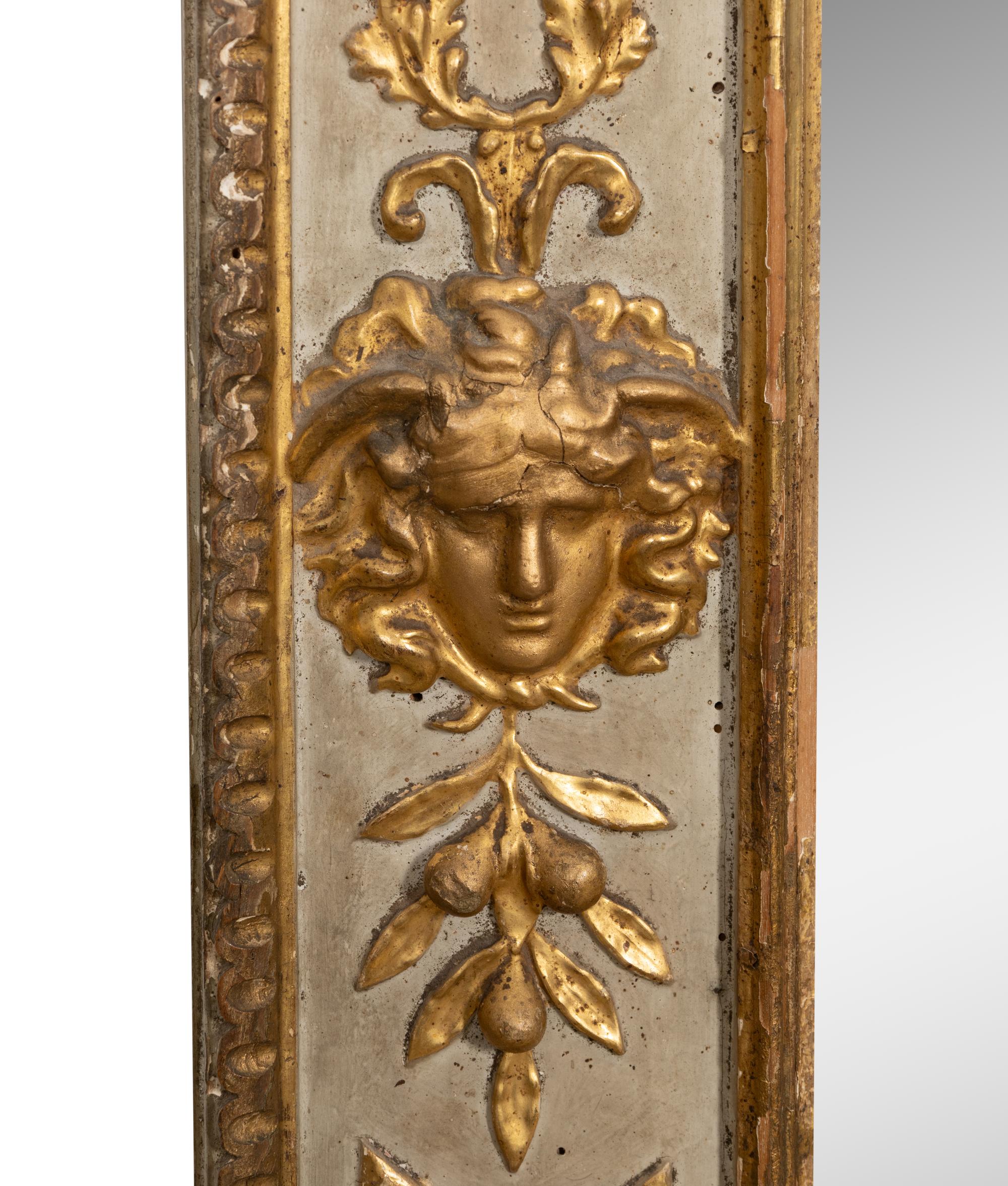 A North Italian Neoclassical Blue Painted and Parcel Gilt Mirror