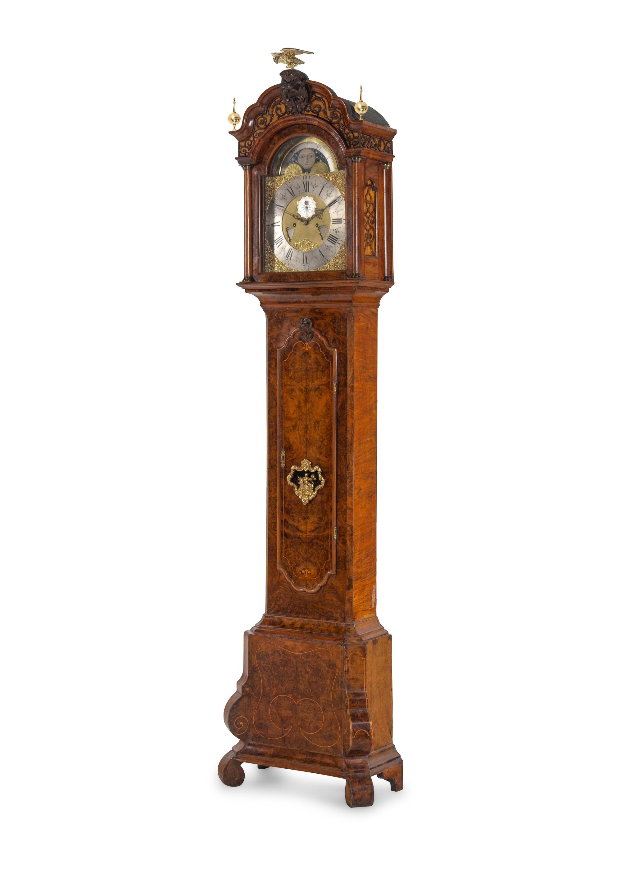 A Dutch Gilt Bronze Mounted Burl Walnut Tall Case Clock