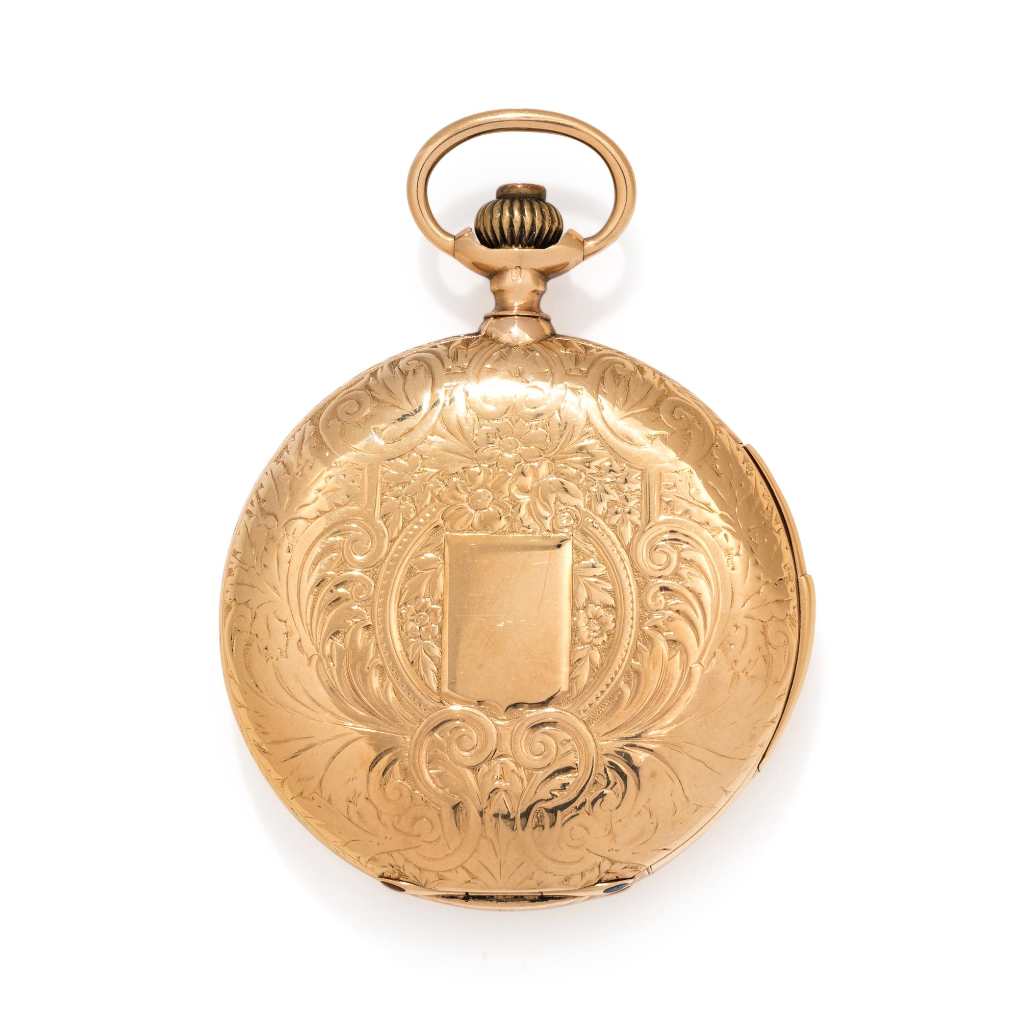 LONGINES, 18K YELLOW GOLD MINUTE REPEATER HUNTER CASE POCKET WATCH
