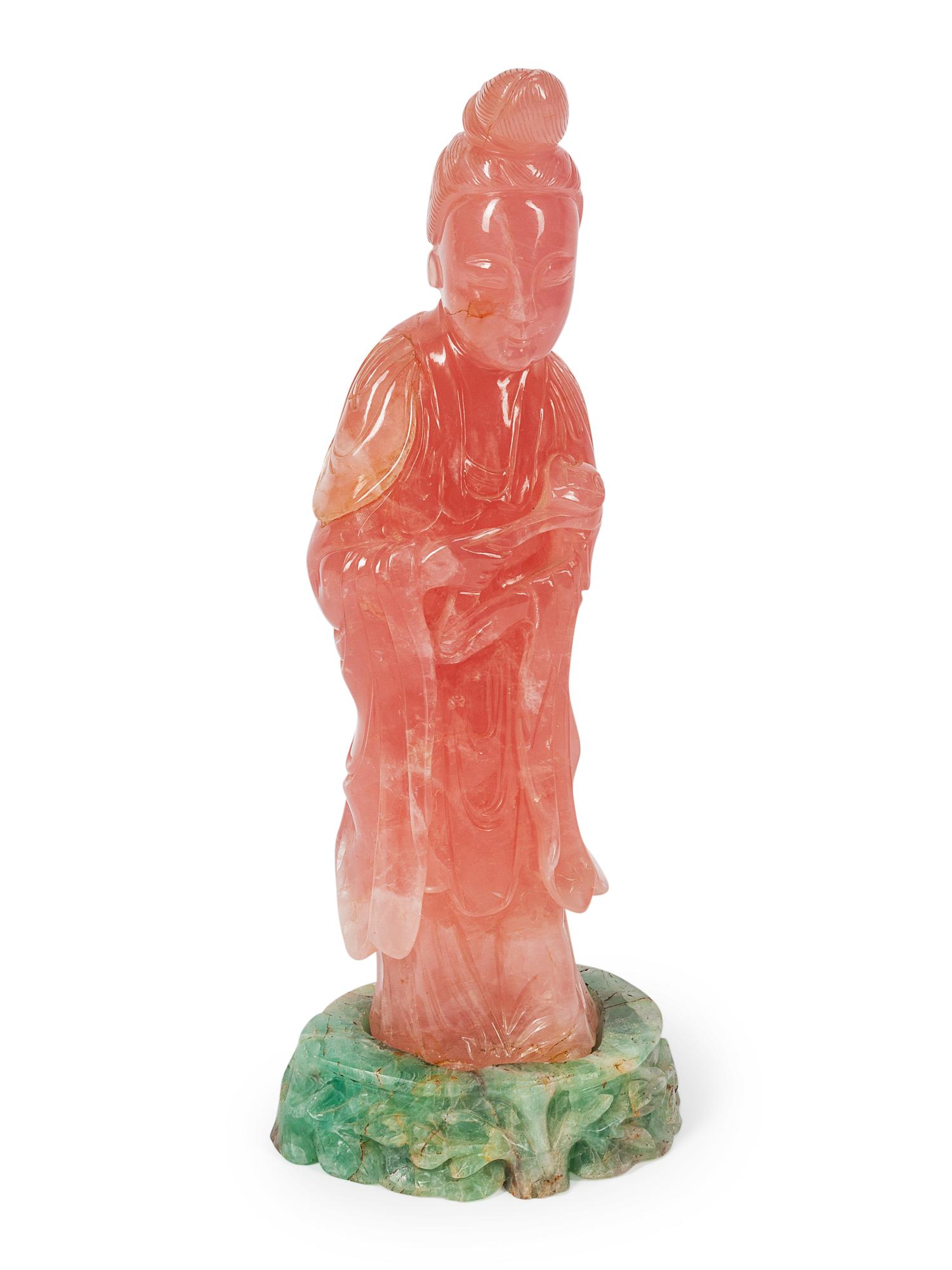 A Chinese Rose Quartz Figure of Guanyin