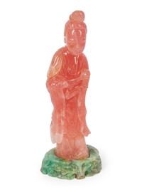 A Chinese Rose Quartz Figure of Guanyin