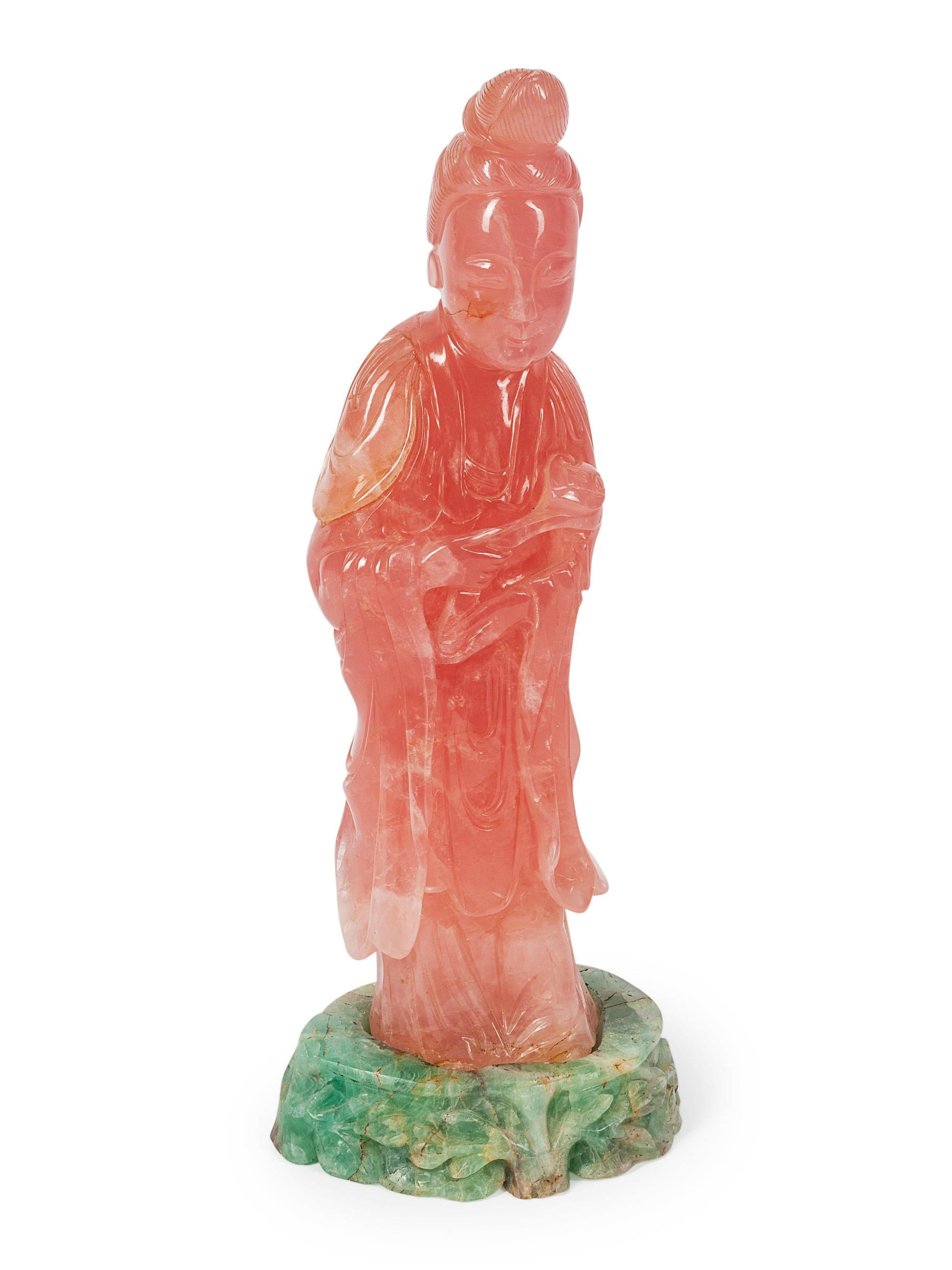 A Chinese Rose Quartz Figure of Guanyin