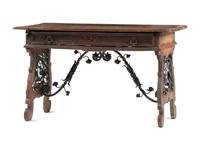 A Spanish Baroque Wrought-Iron Mounted Walnut Library Table