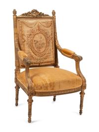 A Louis XVI Style Giltwood Fauteuil