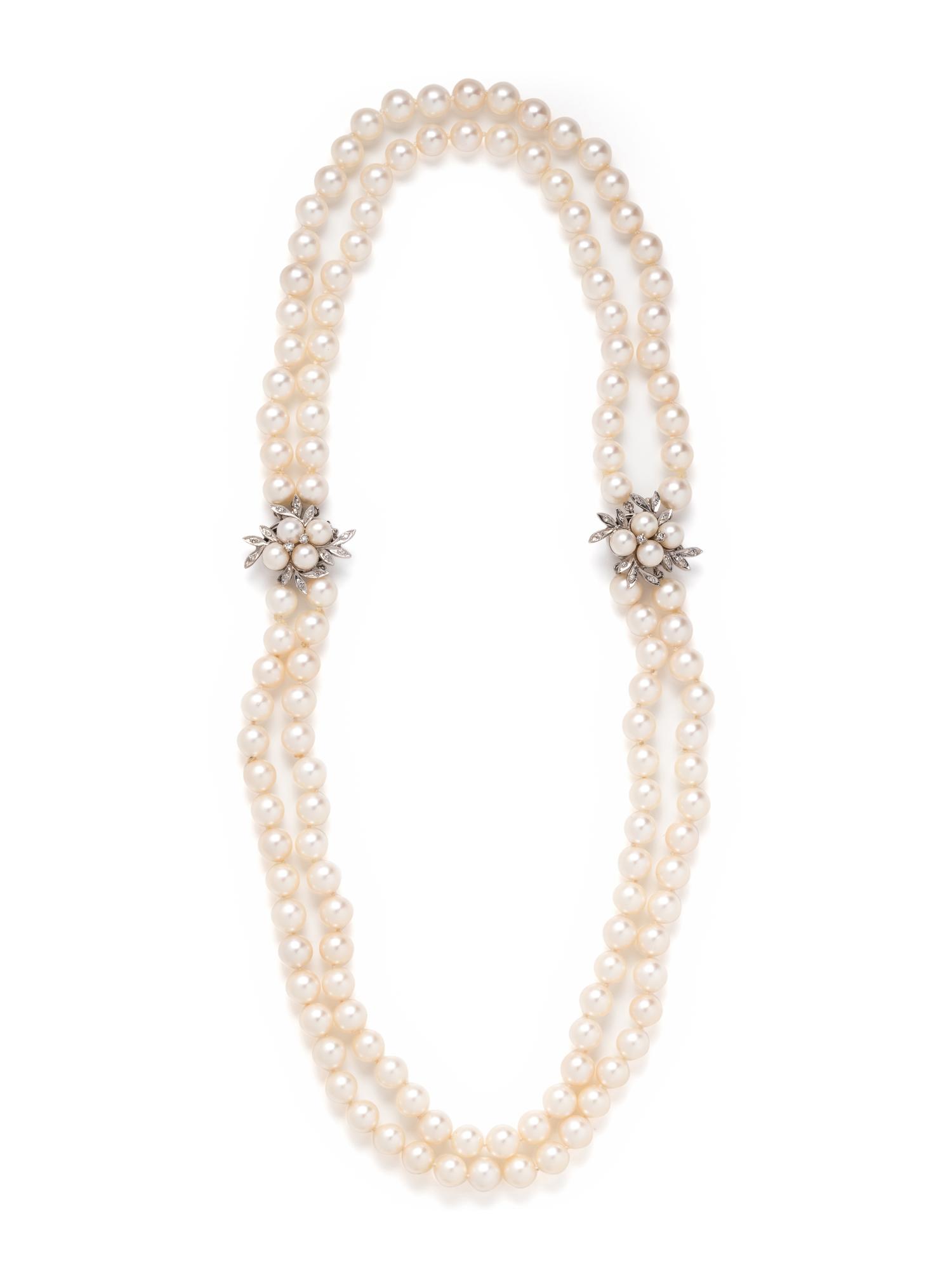 CULTURED PEARL AND DIAMOND NECKLACE