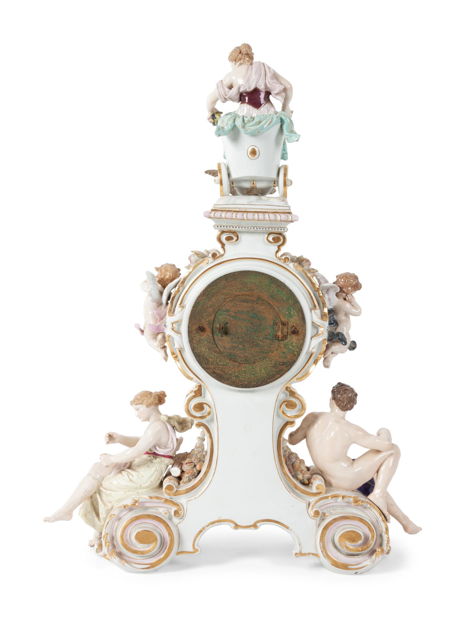 A Meissen Porcelain Figural Mantle Clock