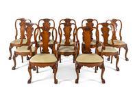 A Set of Ten of George II Style Walnut Dining Chairs