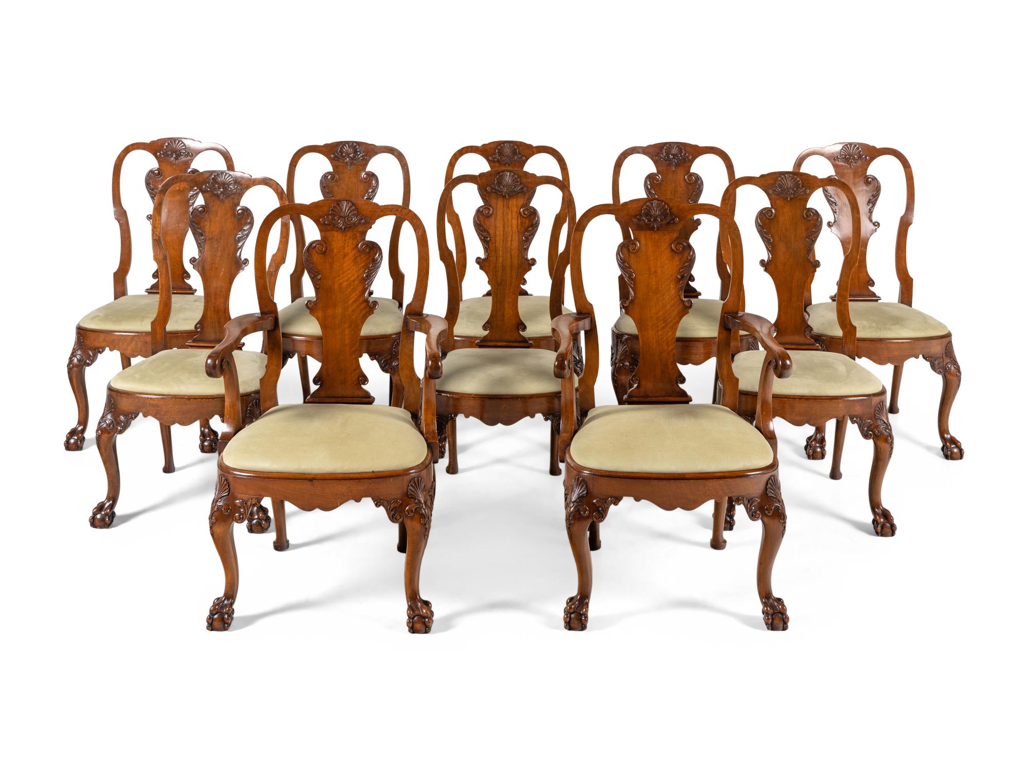 A Set of Ten of George II Style Walnut Dining Chairs