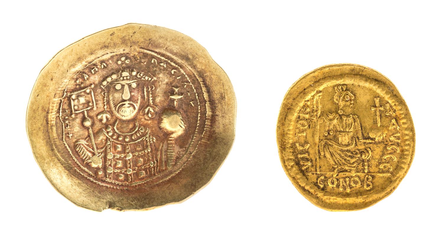 Two Byzantine Coins , Gold Solidus — Gold Solidus