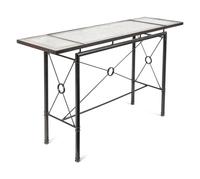 A Pair of Etched Glass-Top Patinated Metal Console Tables