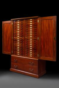 An English Mahogany and Marquetry Butterfly Collector's Cabinet with a Collection of Specimens