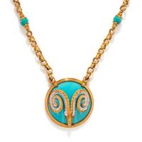 CONVERTIBLE YELLOW GOLD AND DIAMOND RAMS HEAD NECKLACE