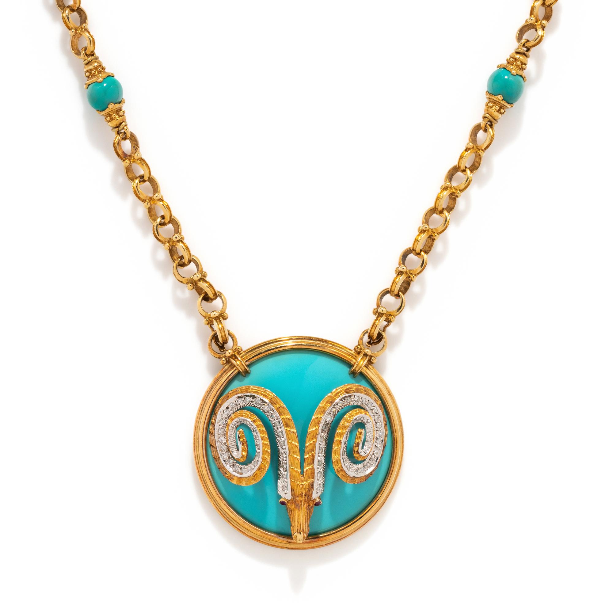 CONVERTIBLE YELLOW GOLD AND DIAMOND RAMS HEAD NECKLACE