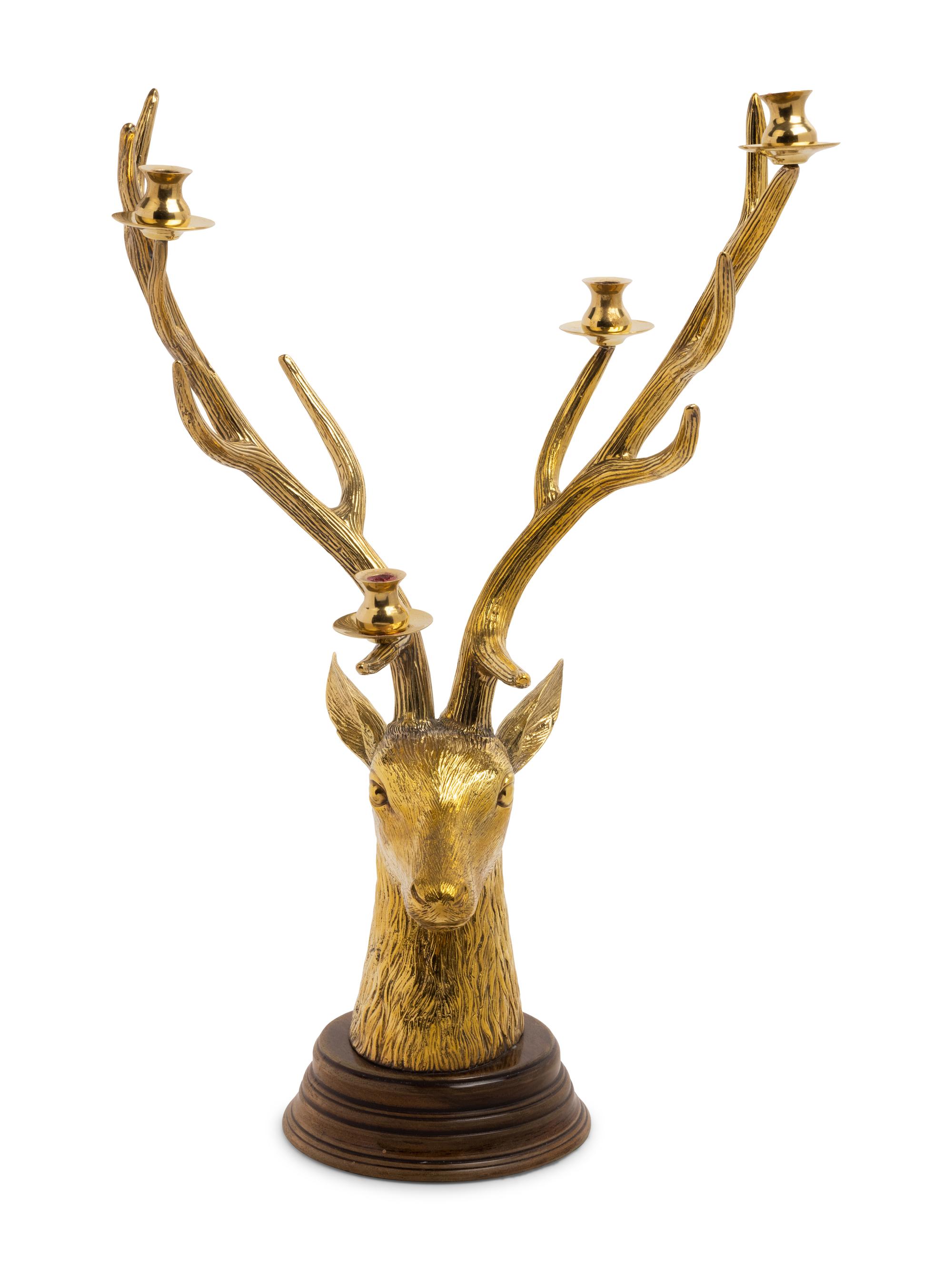 A Gilt Metal Stag-Form Four-Light Candelabrum