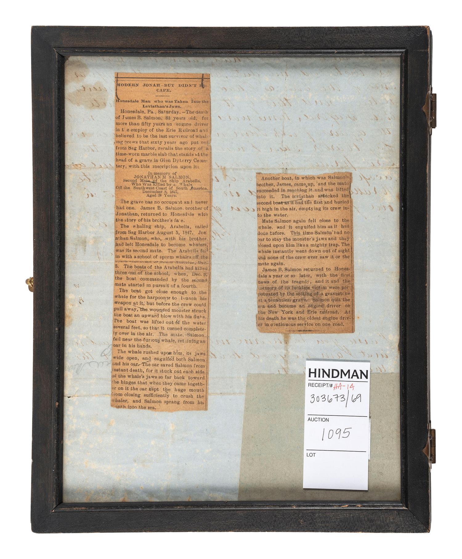 [WHALING]. HODGSON, James. Autograph letter signed ("James Hodgson"), as First Officer of Ship Arabella, to Charles Milton Salmon (1824-1904). Ship Arabella , S. Lat 38.20 Long. 26.00 W, 17 December 1847.