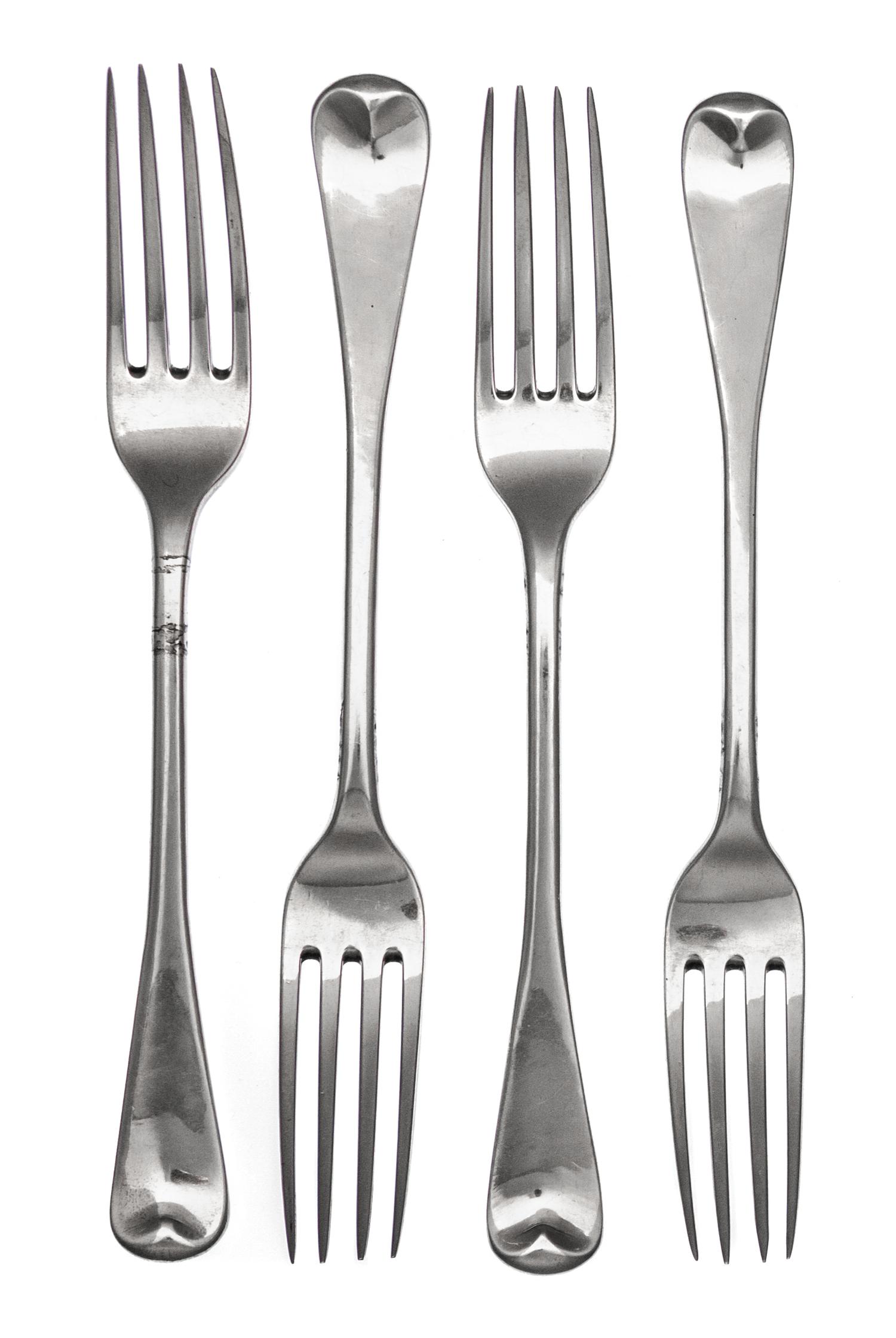 A Set of Four George III Silver Forks, Paul Storr, London, 1818, Hanoverian pattern.