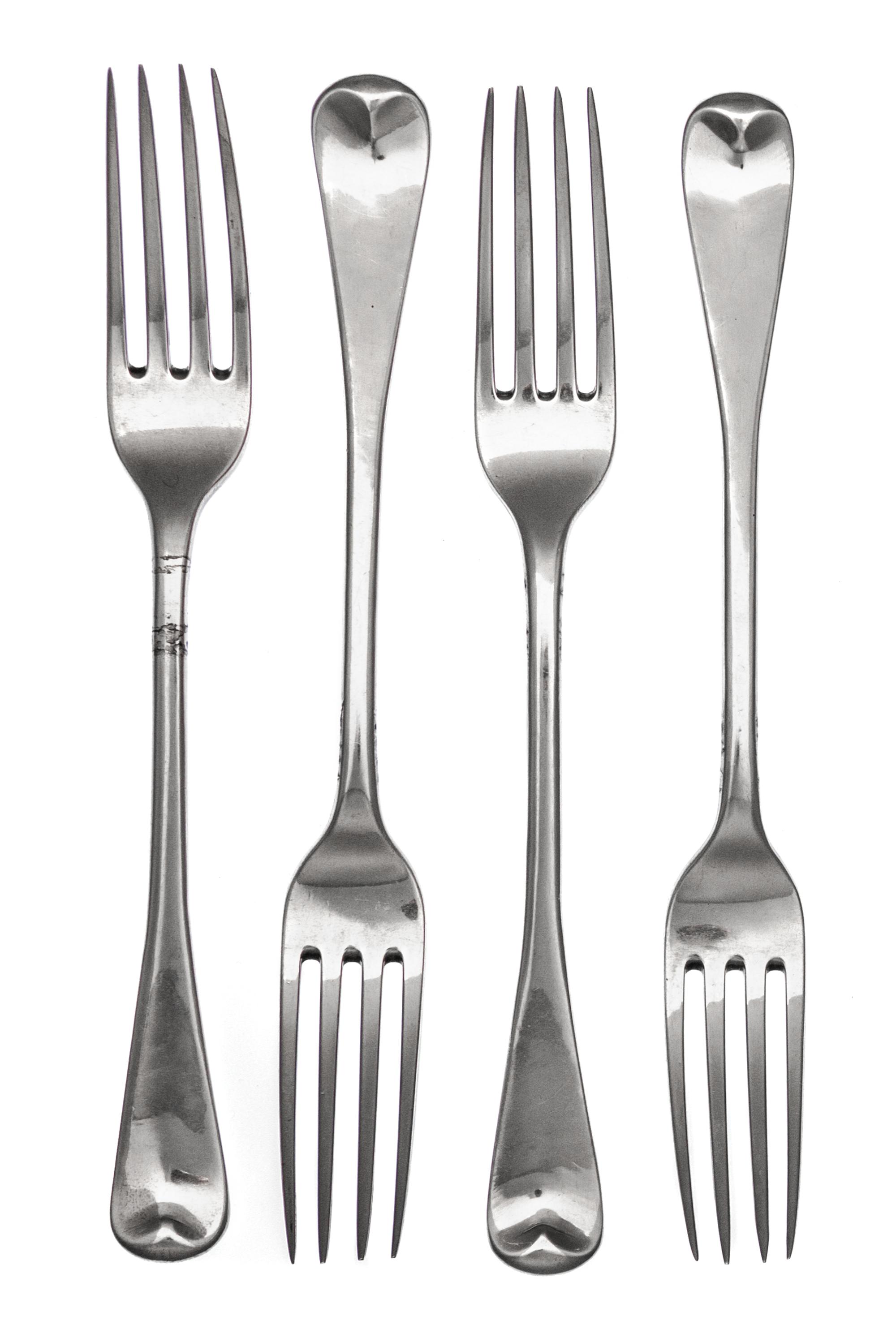 A Set of Four George III Silver Forks, Paul Storr, London, 1818, Hanoverian pattern.