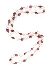 CULTURED PEARL AND COMPOSITE GEM NECKLACE