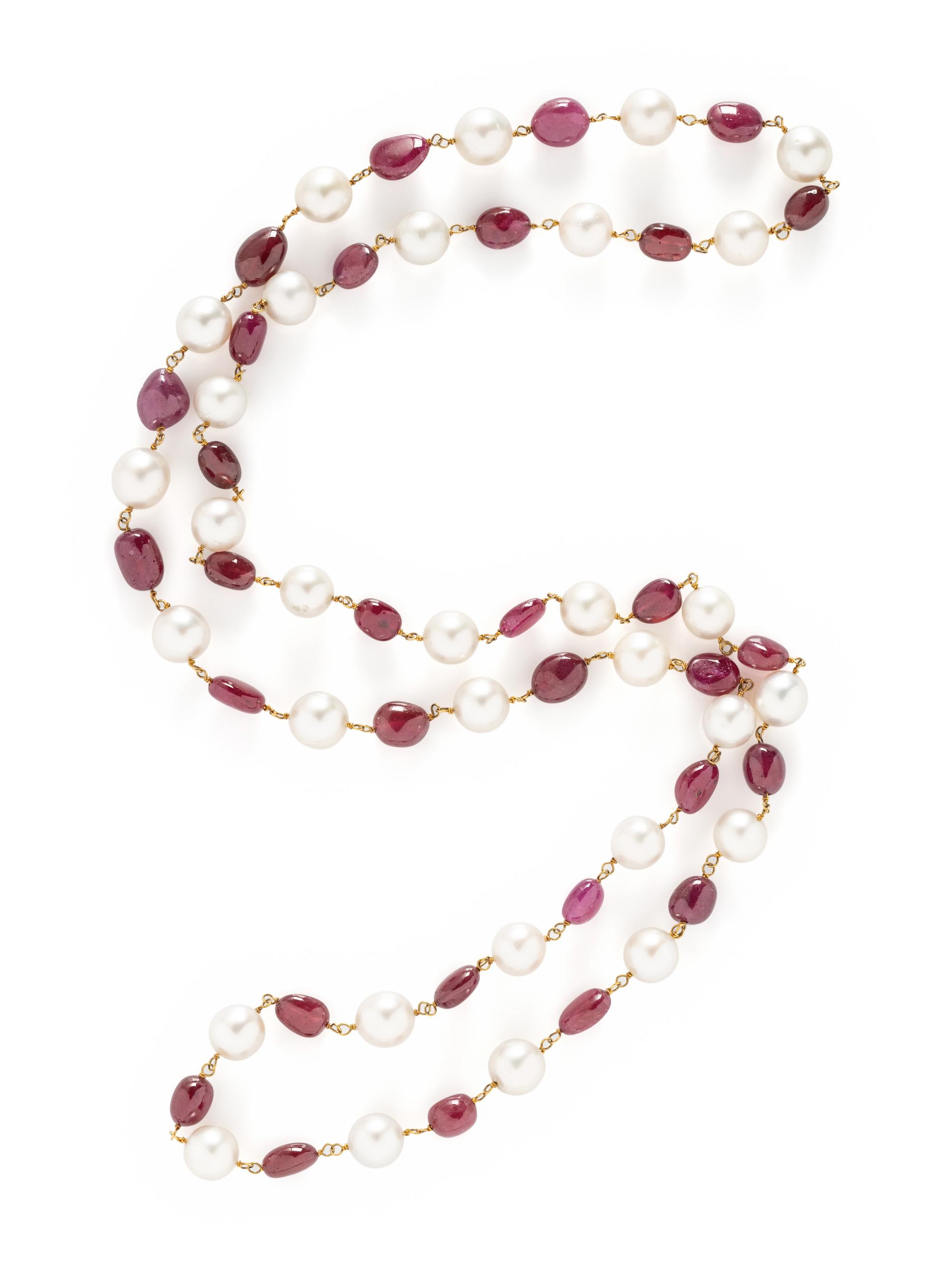 CULTURED PEARL AND COMPOSITE GEM NECKLACE