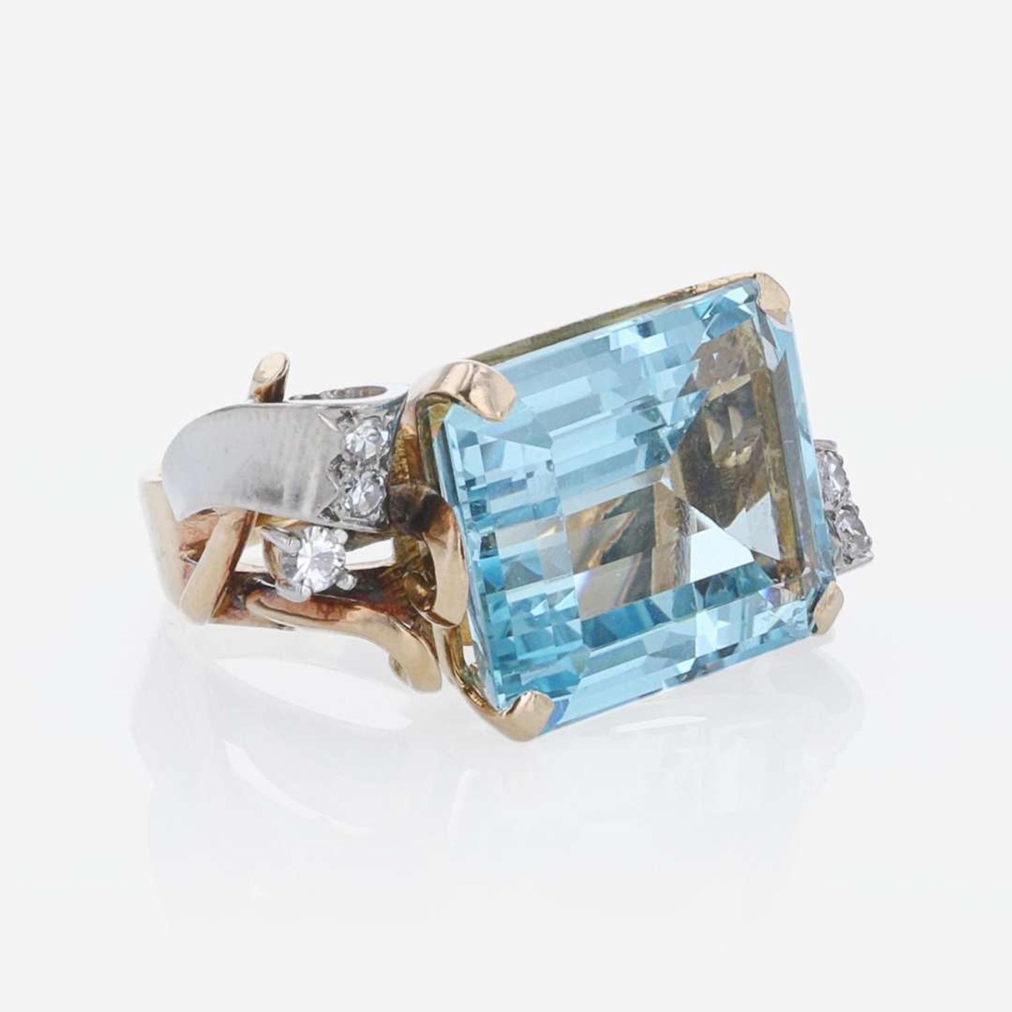Retro Rose Gold, Diamond, and Aquamarine Ring
