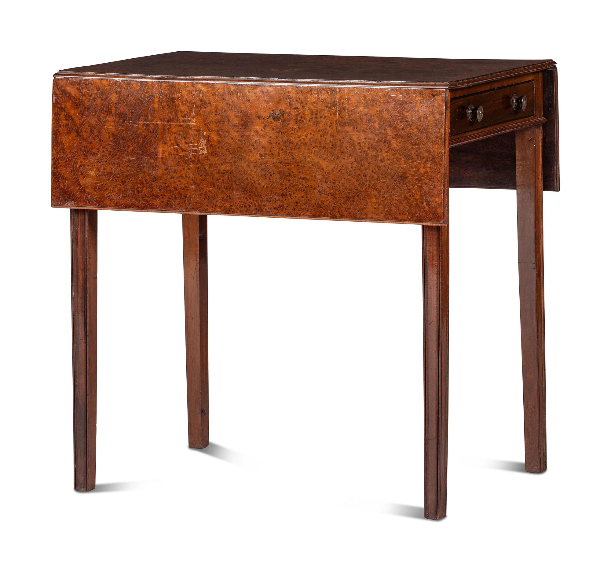 A Federal Style Mahogany and Burlwood Veneered Pembroke Table