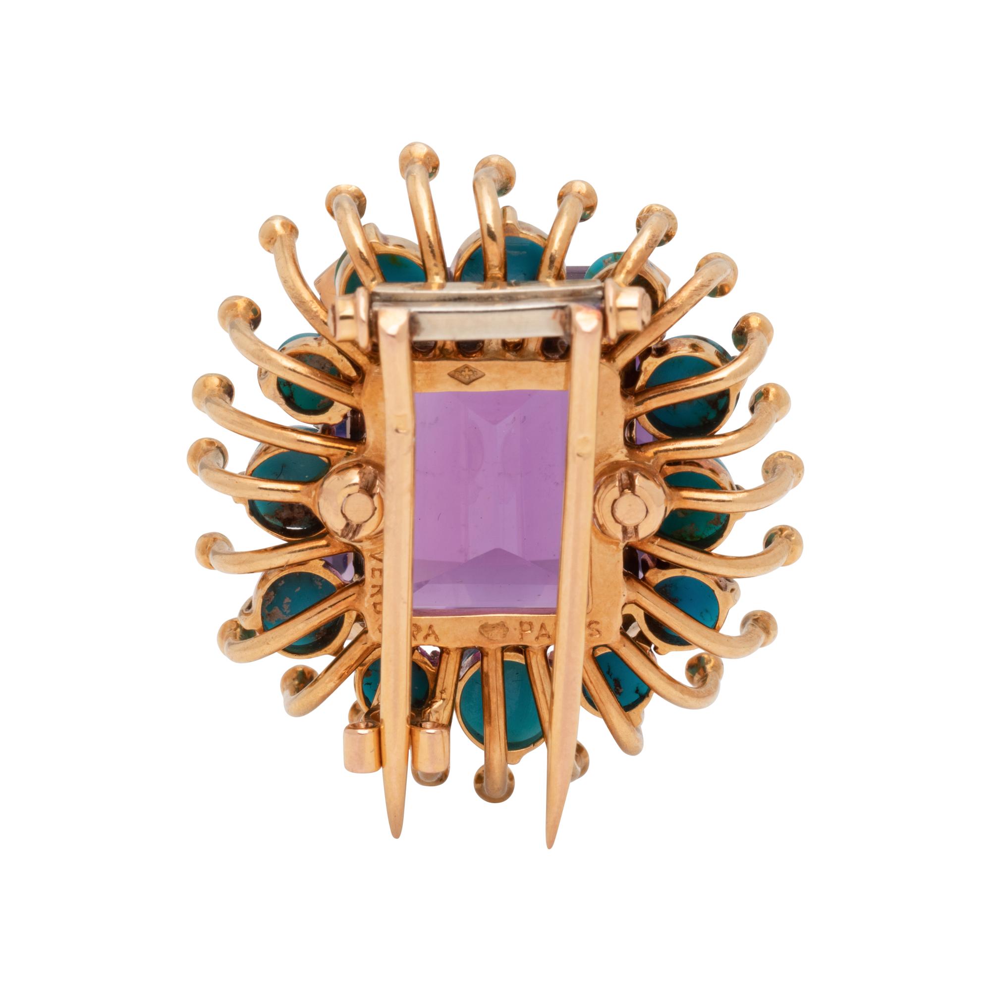 VERDURA, PARIS, AMETHYST AND TURQUOISE BROOCH