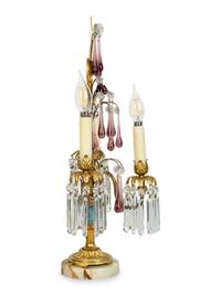 A Pair of Italian Gilt Bronze and Glass Three-Light Candelabra