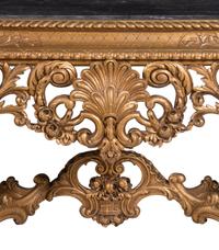 A Pair of Italian Baroque Style Giltwood Composition Marble-Top Console Tables